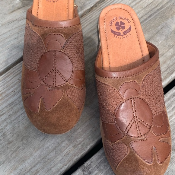 Lucky Brand Women's LK-Lilac Brown Leather Peace Suede Slip On Clogs Sz 9.5M - Picture 6 of 10